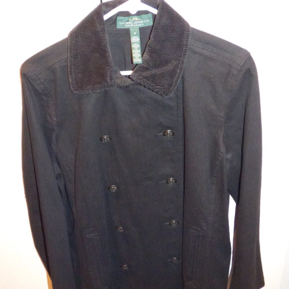 Black Lauren Jeans Cotton Jacket Cord collar US14